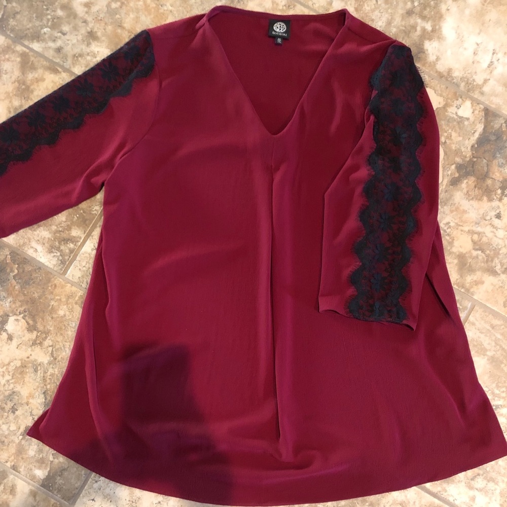 Burgundy with Black Lace Blouse